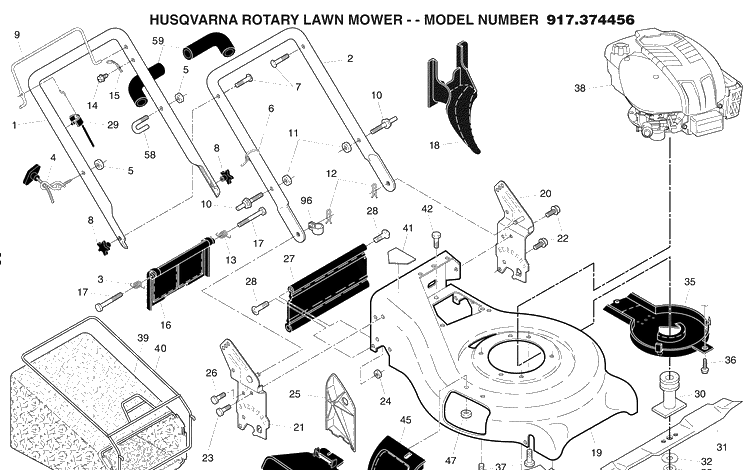 Repair Parts Diagram and Parts List for 917374456 2008-02 Husqvarna Lawn Mower