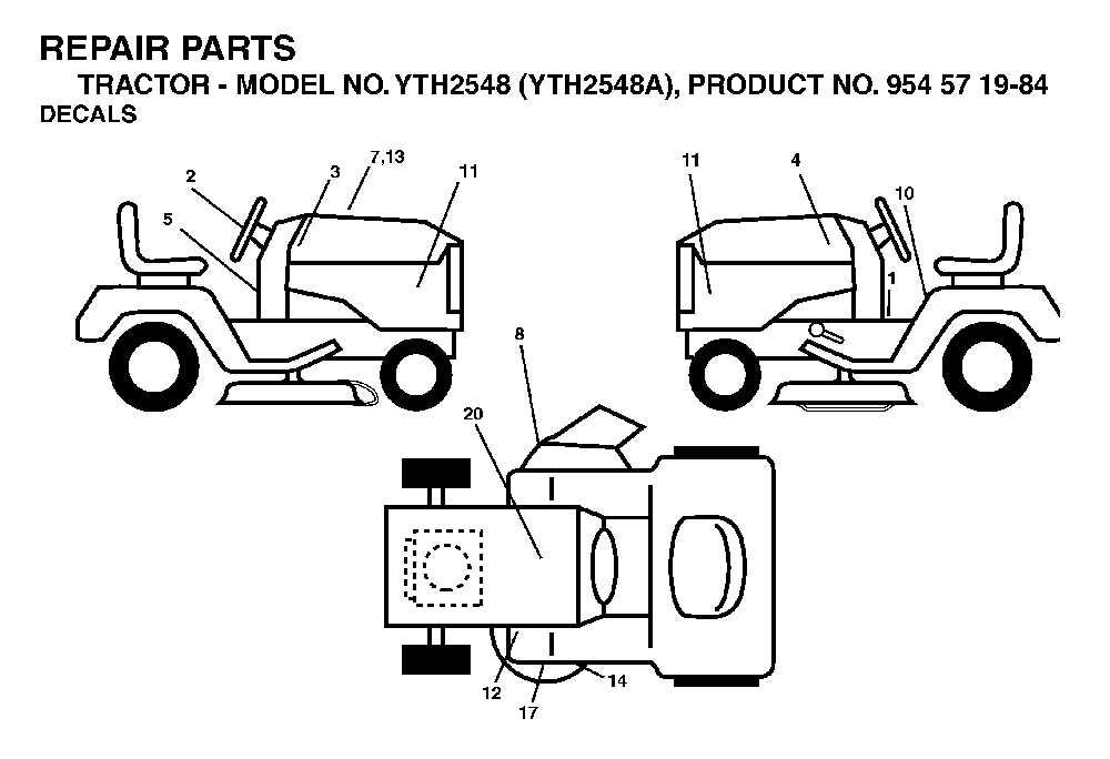 Decals Diagram and Parts List for YTH2548A954571984 2004-06 Husqvarna Lawn Tractor