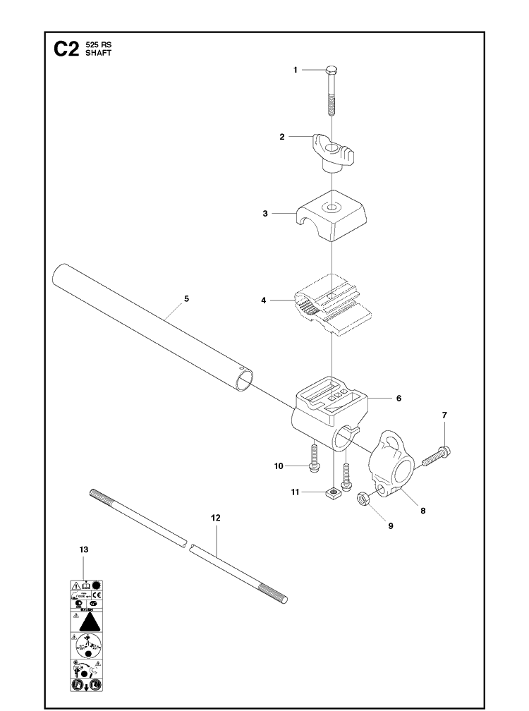 Shaft Diagram and Parts List for 525RS 2018-02 Husqvarna Brush Cutter