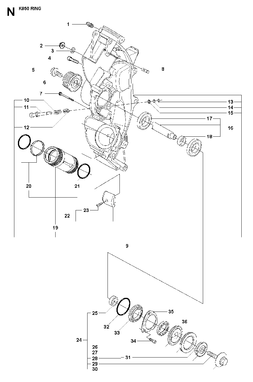Chassis / Frame Diagram and Parts List for K950RING 2007-01 Husqvarna Circular Saw