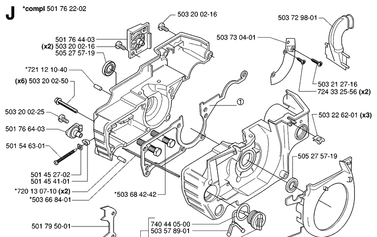 Crankcase Diagram and Parts List for 55 (RANCHER)(20060600001-20070500000) Husqvarna Chainsaw