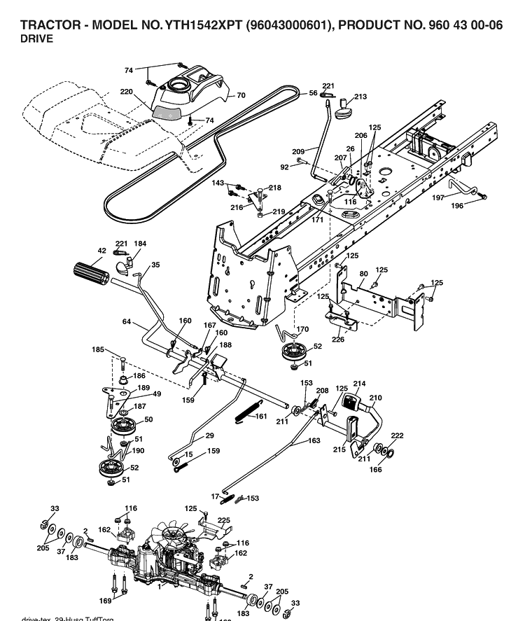 Drive Diagram and Parts List for YTH1542XP (96043000601)(2006-03) Husqvarna Lawn Tractor