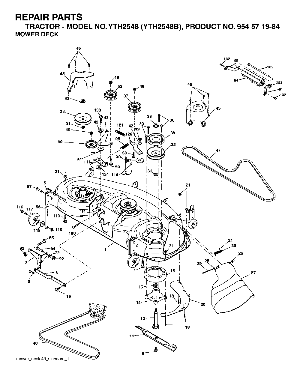 Mower Deck / Cutting Deck Diagram and Parts List for YTH2548B (954571984)(2004-06) Husqvarna Lawn Tractor