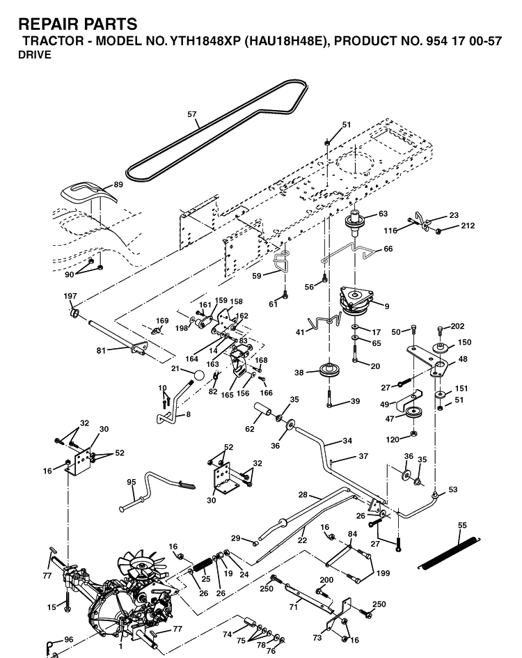 Drive Diagram and Parts List for YTH1848XP (HAU18H48E)(2003-01) Husqvarna Lawn Tractor