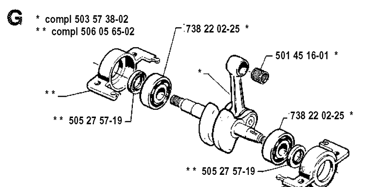 Crankshaft Diagram and Parts List for 40 19912200001-19952300000 Husqvarna Chainsaw