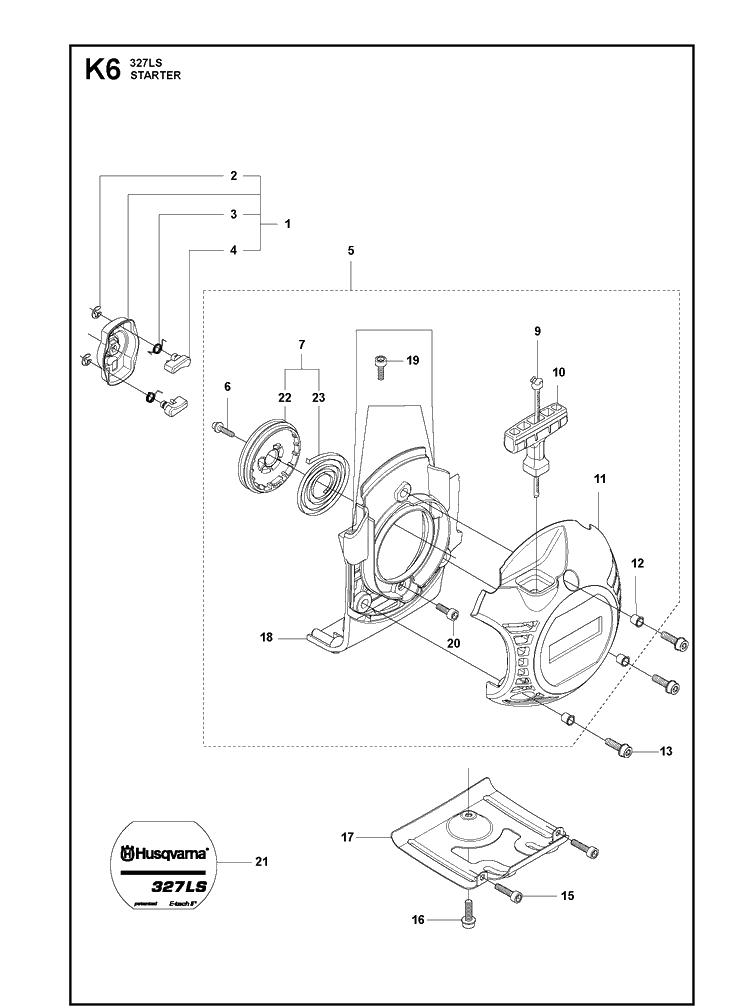 Starter 2 Diagram and Parts List for 327LS 20090100001-20105299999 Husqvarna Edger