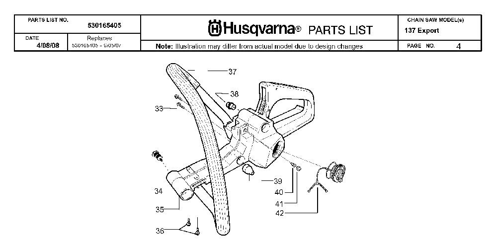 Fuel Tank And Handle Diagram and Parts List for 137 20082200001 Husqvarna Chainsaw