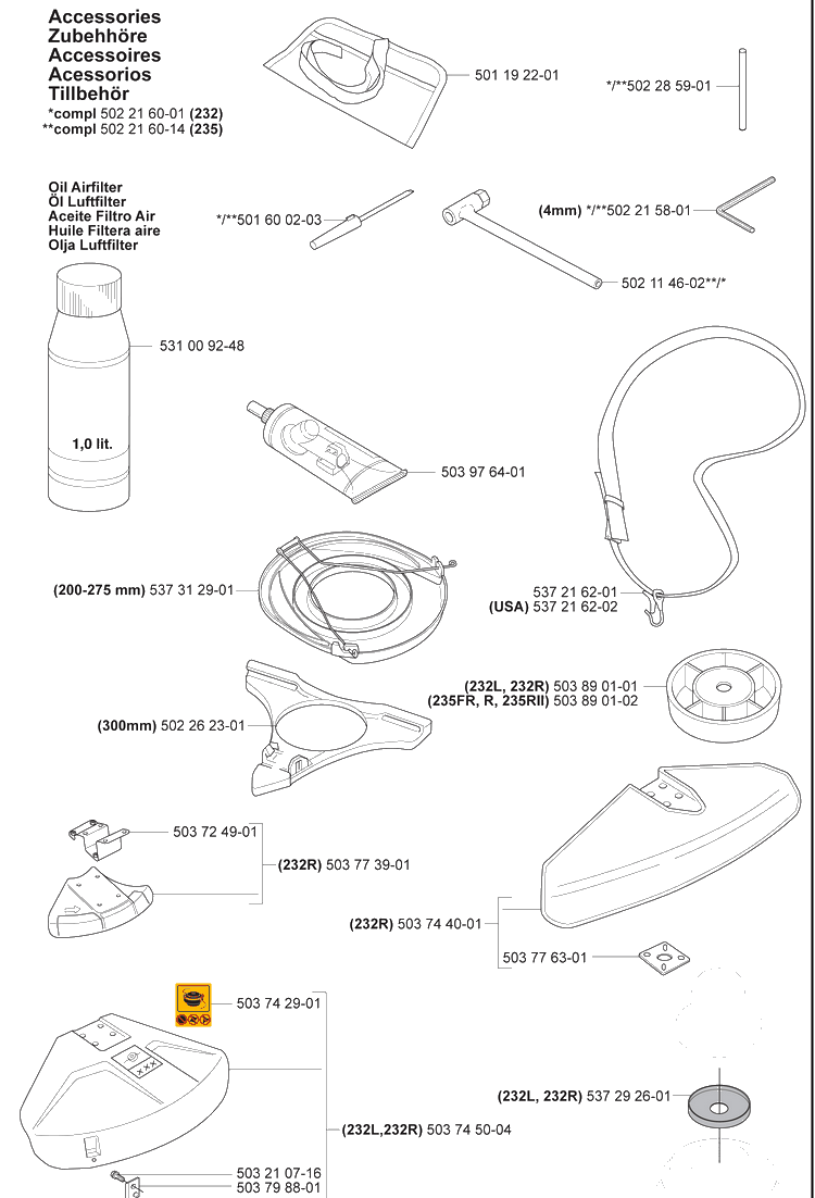 Accessories Diagram and Parts List for 232L 2007-01 Husqvarna Trimmer