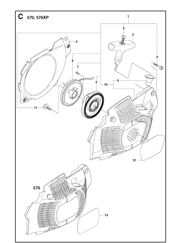 Starter Diagram and Parts List for 576XP 20090100001-Current Husqvarna Chainsaw