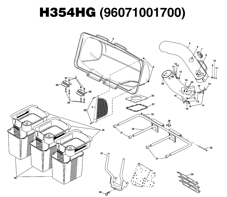 Bagger Diagram and Parts List for 96071001700 2007-05 Husqvarna Lawn Tractor Accessories