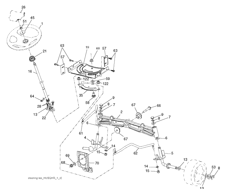 Steering Diagram and Parts List for YTA19K42 (96043013901)(2012-10) Husqvarna Lawn Tractor