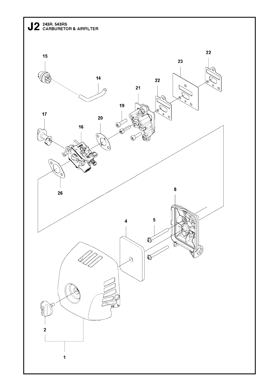 Carburetor And Air Filter Diagram and Parts List for 243R 20121000001 & Above Husqvarna Trimmer