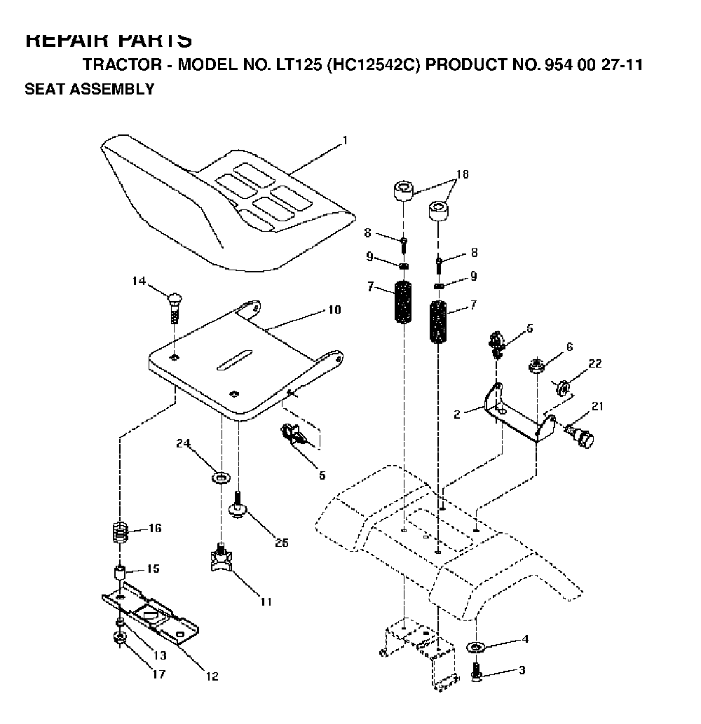 Seat Diagram and Parts List for LT125 (HC12542C, 954002711)(1996-04) Husqvarna Lawn Tractor