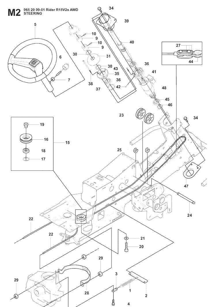 Steering 2 Diagram and Parts List for RIDER15V2AWD (965200901)(2008-01) Husqvarna Lawn Mower