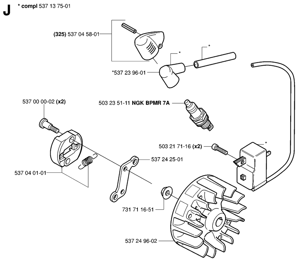 Ignition System Diagram and Parts List for HA110 20050600001 - 20054000000 Husqvarna Trimmer