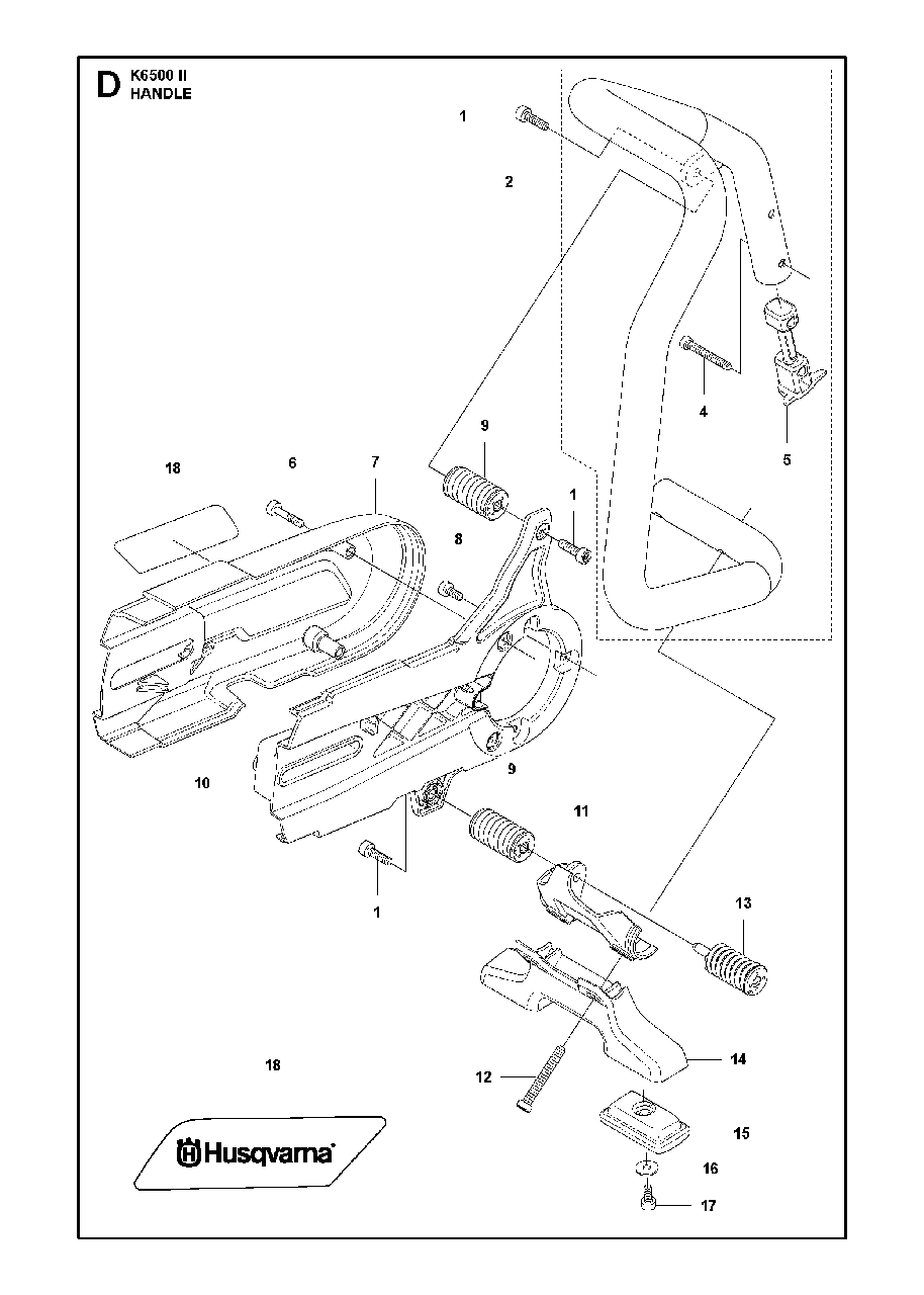 Handle Diagram and Parts List for K6500II 2016-06 Husqvarna Circular Saw