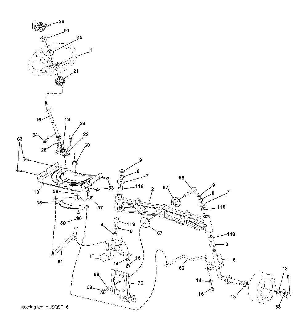 Steering Diagram and Parts List for YTH200TWIN (96041006301)(2008-09) Husqvarna Lawn Tractor