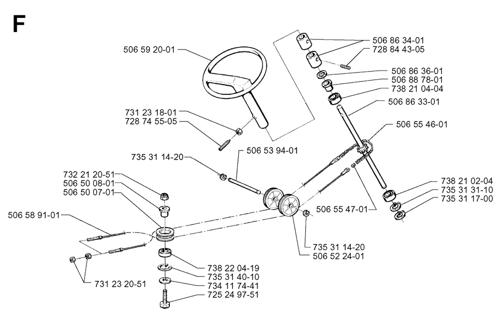 Steering Diagram and Parts List for R850HST 1997-03 Husqvarna Lawn Tractor