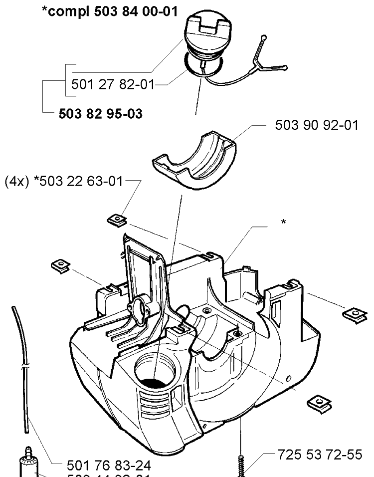 Fuel Tank Assembly Diagram and Parts List for 225 (Lite)(106252061)(1998-12) Husqvarna Trimmer