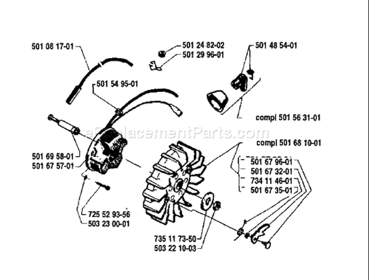 Page F Diagram and Parts List for 77 1981-09 Husqvarna Chainsaw