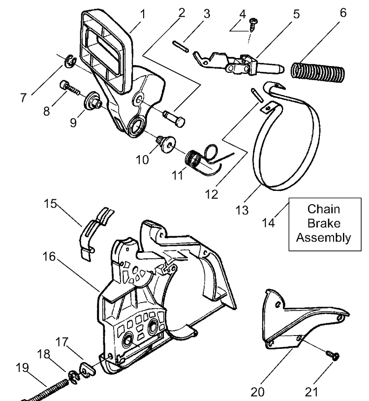 Chain Brake Diagram and Parts List for 136LE 2001-06 Husqvarna Chainsaw