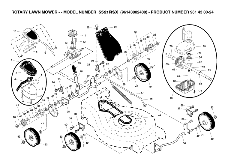 Repair Parts 2 Diagram and Parts List for 5521RS (96143002400)(2007-01) Husqvarna Lawn Mower