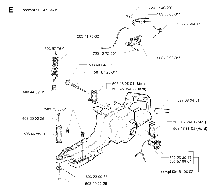 Fuel Tank Diagram and Parts List for 395XP/ (XPG)(20010100001-20034000000) Husqvarna Chainsaw