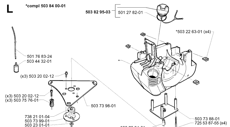 Crankcase Diagram and Parts List for 240RBD 19970500001-20004000000 Husqvarna Brush Cutter