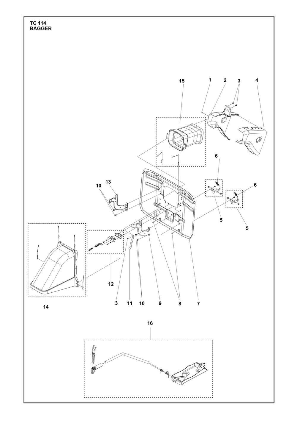 Bagger Diagram and Parts List for TC114  Husqvarna Lawn Tractor