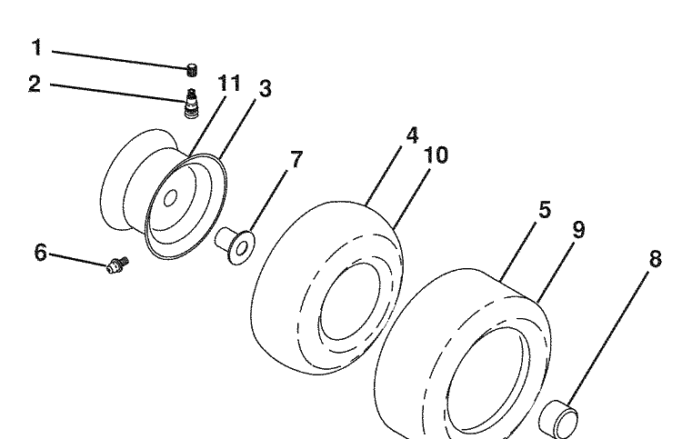 Wheels And Tires Diagram and Parts List for 2042LS (96043006200)(2008-11) Husqvarna Lawn Mower