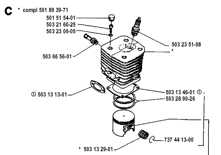 Cylinder Piston Diagram and Parts List for 3120 19942300001-19960100000 Husqvarna Chainsaw
