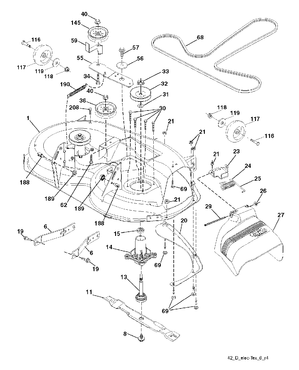 Mower Deck / Cutting Deck Diagram and Parts List for LTH1742T (96041006703)(2010-01) Husqvarna Lawn Tractor
