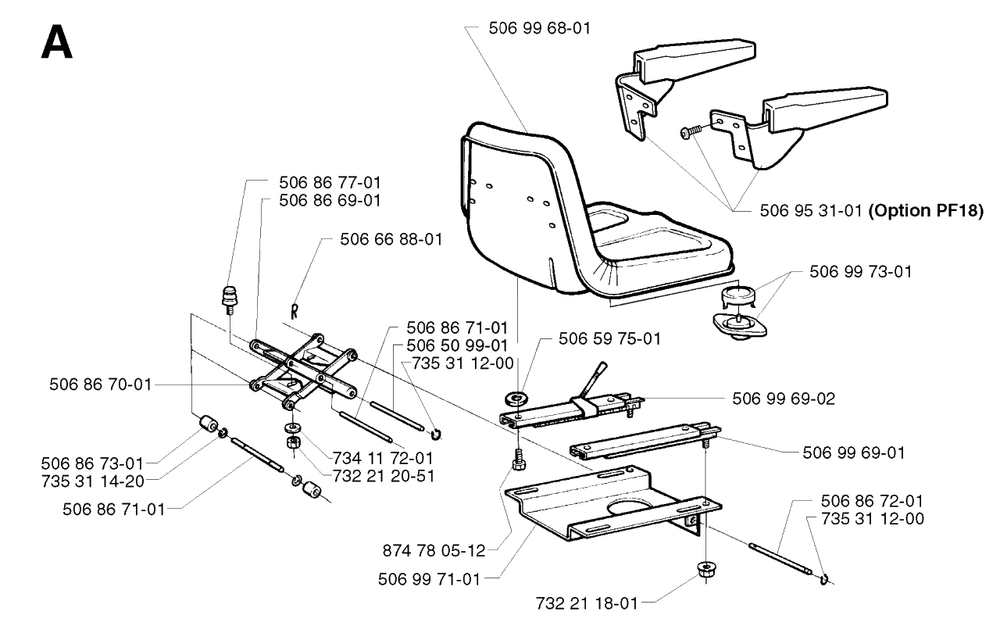 Seat Diagram and Parts List for PF21 2002-05 Husqvarna Lawn Tractor