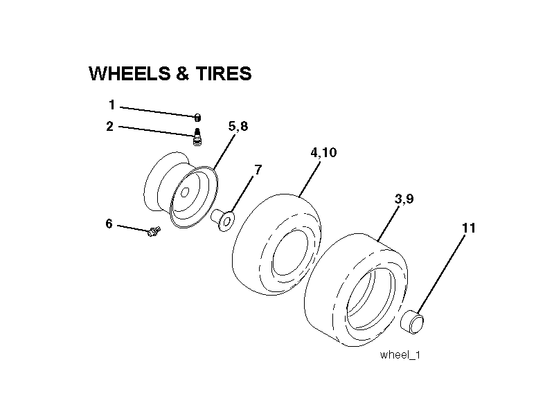 Wheels And Tires Diagram and Parts List for LTH1842TWIN (96041005300, 960410053)(2007-03) Husqvarna Lawn Tractor