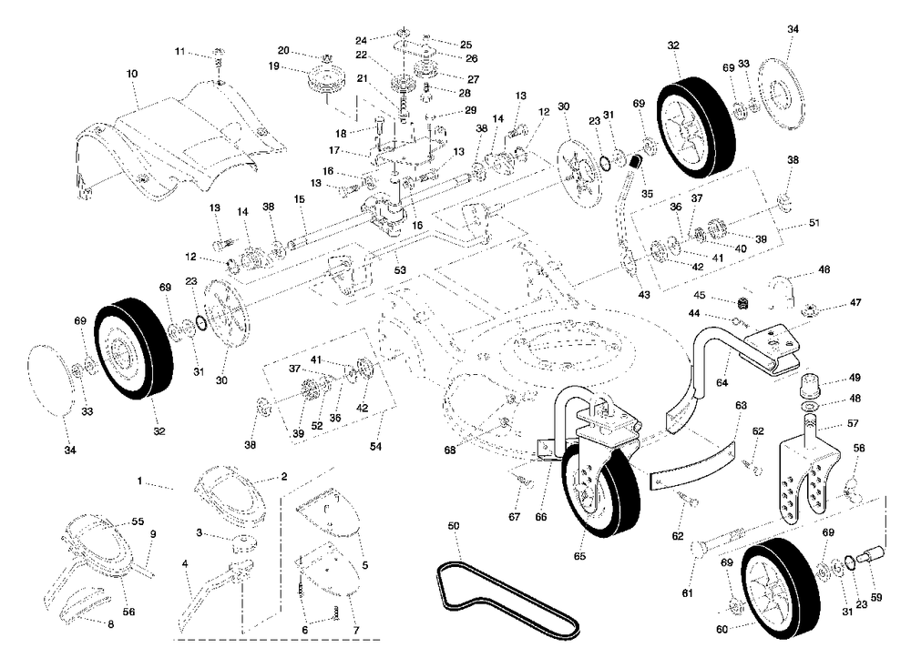 Drive Assembly Diagram and Parts List for 55C21HV (954223890-A)(2005) Husqvarna Lawn Mower