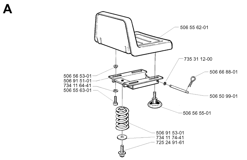 Seat Diagram and Parts List for R13BIO 1999-11 Husqvarna Lawn Tractor