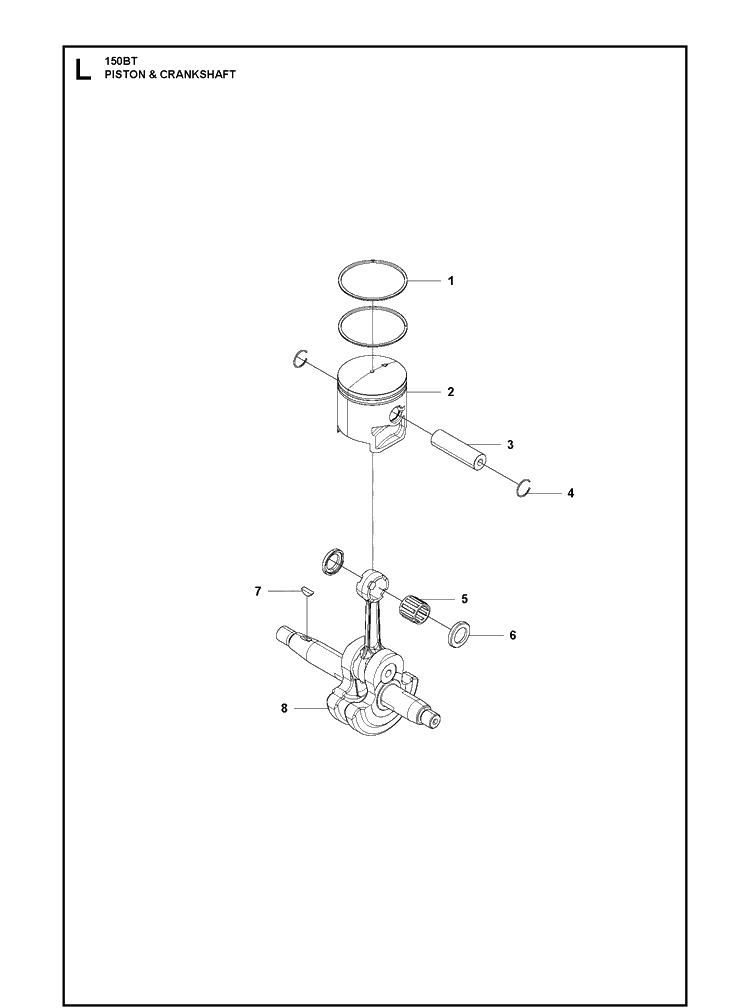 Piston And Crankshaft Diagram and Parts List for 150BT  Husqvarna Leaf Blower / Vacuum