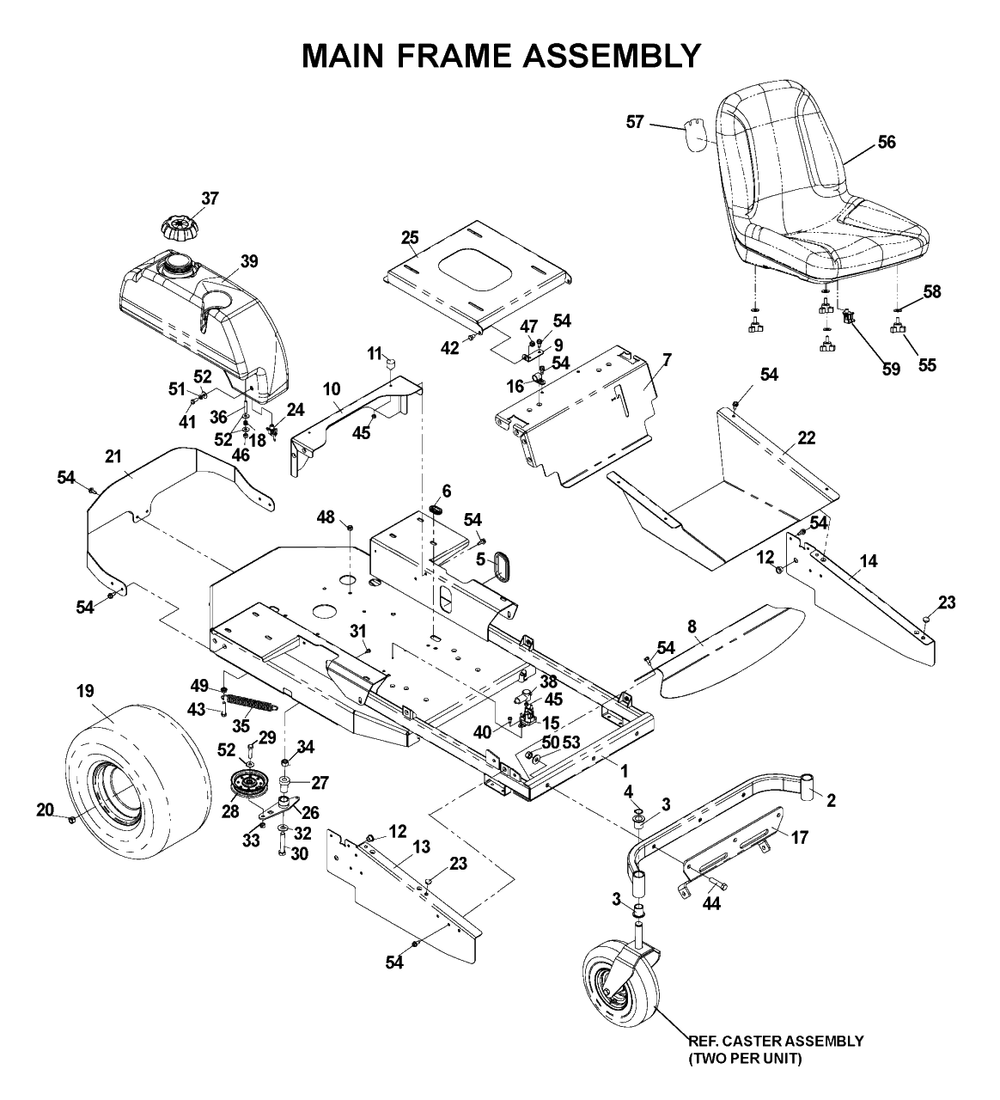 Mainframe, Left Side Diagram and Parts List for CZ4815KAA (968999219)(2003-05) Husqvarna Lawn Mower