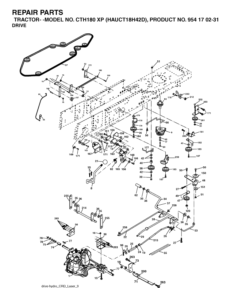 Drive Diagram and Parts List for CTH180XP (HAUCT18H42D)(2004-09) Husqvarna Lawn Tractor