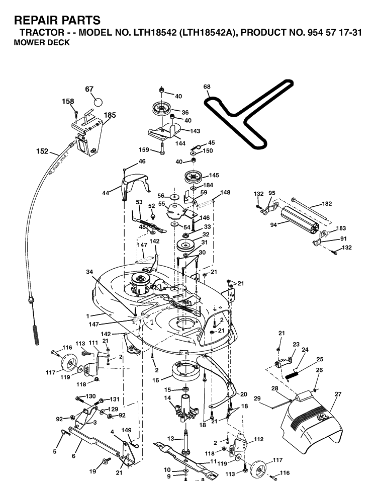 Mower Deck / Cutting Deck Diagram and Parts List for LTH18542-LTH18542A 2003-11 Husqvarna Lawn Tractor