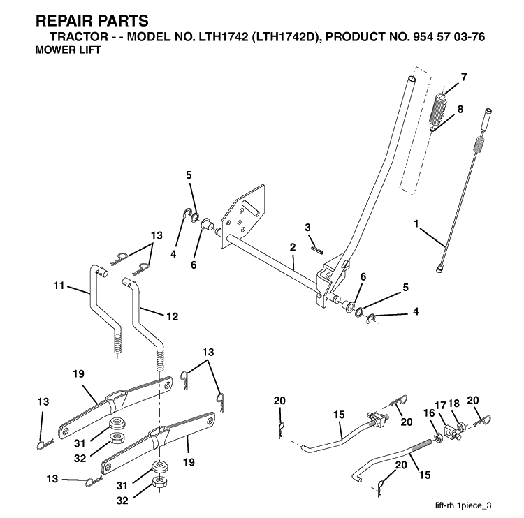 Engine Diagram and Parts List for LTH1742-LTH1742D 2003-05 Husqvarna Lawn Tractor