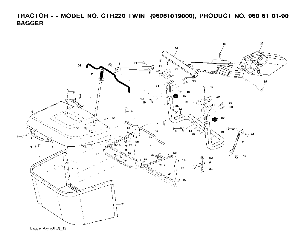 Bagger Diagram and Parts List for CTH220TWIN (96061019000)(2007-02) Husqvarna Lawn Tractor