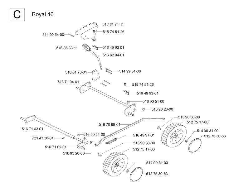 Wheels And Tires 4 Diagram and Parts List for 46 ROYAL Husqvarna Lawn Mower