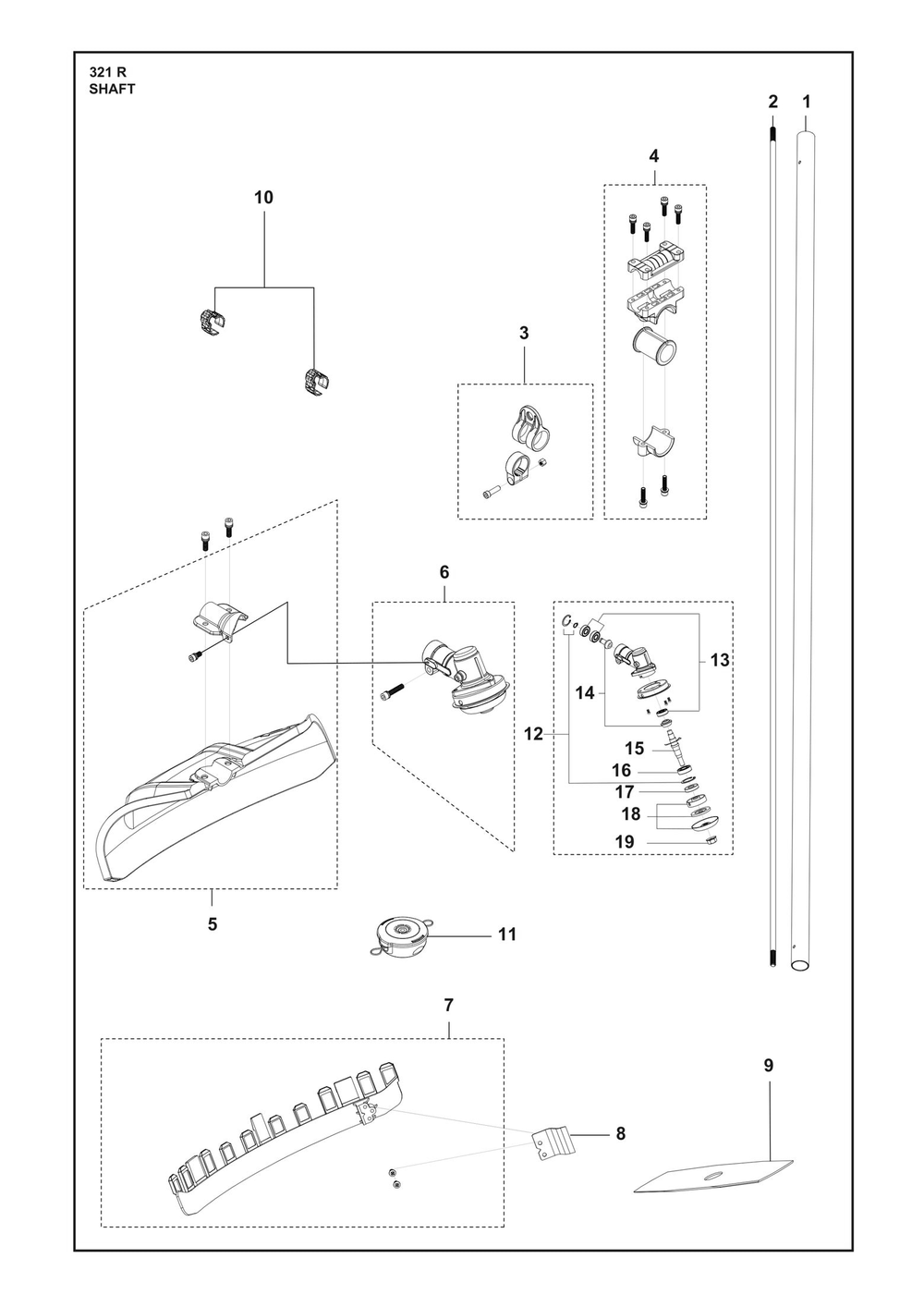 Shaft Diagram and Parts List for 321R  Husqvarna Brush Cutter