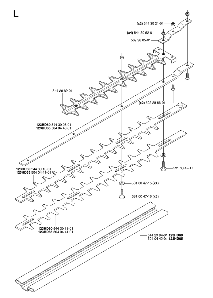 Cutting Equipment Diagram and Parts List for 123HD60 20070500001-20070900000 Husqvarna Hedge Trimmer