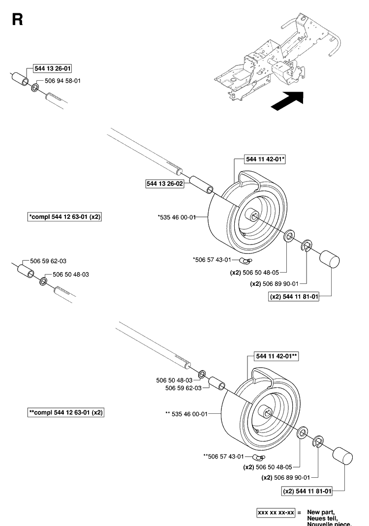 Wheels And Tires Diagram and Parts List for RIDER155AWD (965080001)(2006-01) Husqvarna Lawn Mower