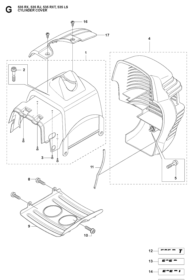 Cylinder Cover Diagram and Parts List for 535RJ  Husqvarna Brush Cutter