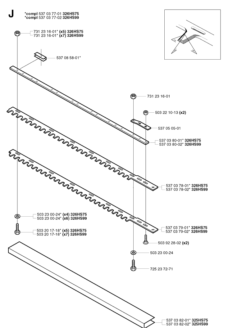 Cutting Equipment Diagram and Parts List for 326HS99 (X-SERIES)(20020100001-20030100000) Husqvarna Hedge Trimmer