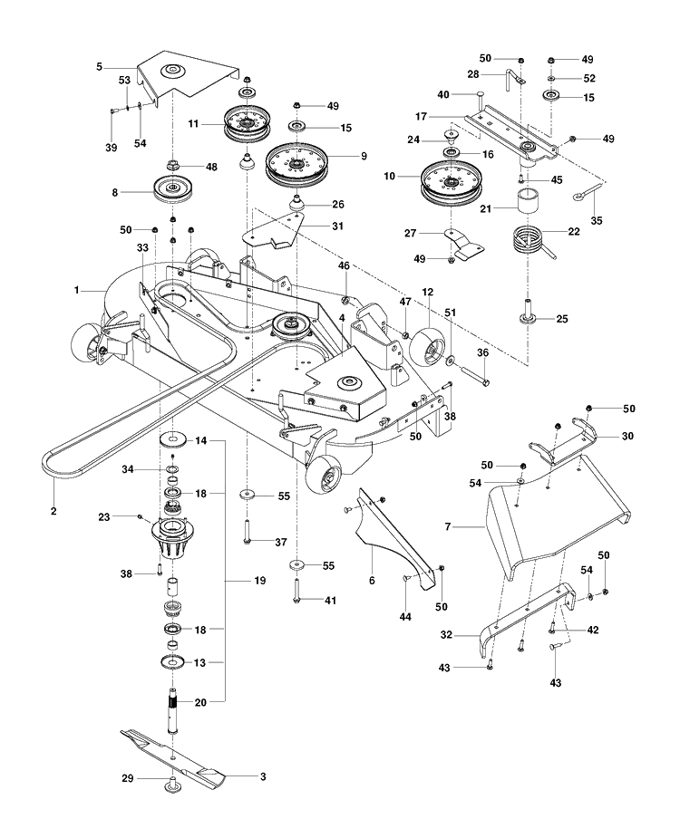 Mower Deck / Cutting Deck Diagram and Parts List for P-ZT4822FSCARB (966663801)(2011-11) Husqvarna Lawn Mower