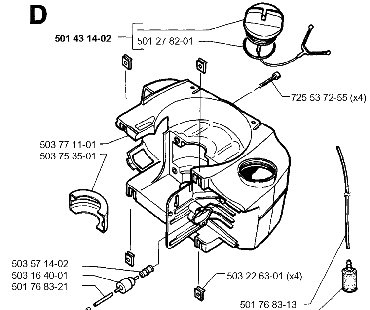 Crankcase Diagram and Parts List for 225H75 19960500001-19970500000 Husqvarna Hedge Trimmer
